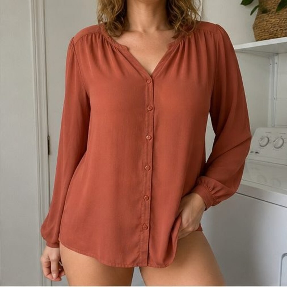 Rust Button Blouse - Picture 2 of 6